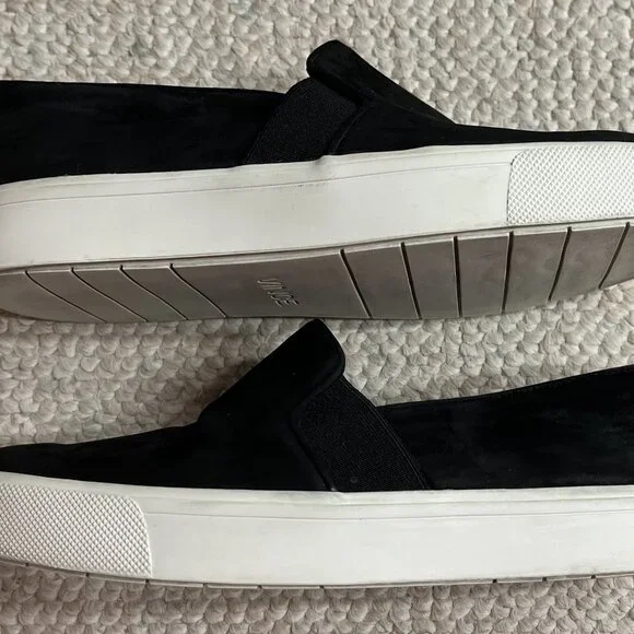 Designer Vince Warren Women's Size 6 Black Suede Platform Slip On Sneakers Shoes - Picture 7 of 12